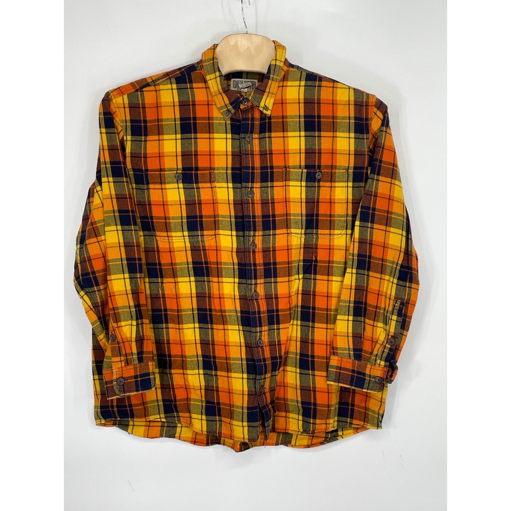 Duluth Trading Co Mens Shirt 2XL Tall Flannel Orange Plaid Long Sleeve
